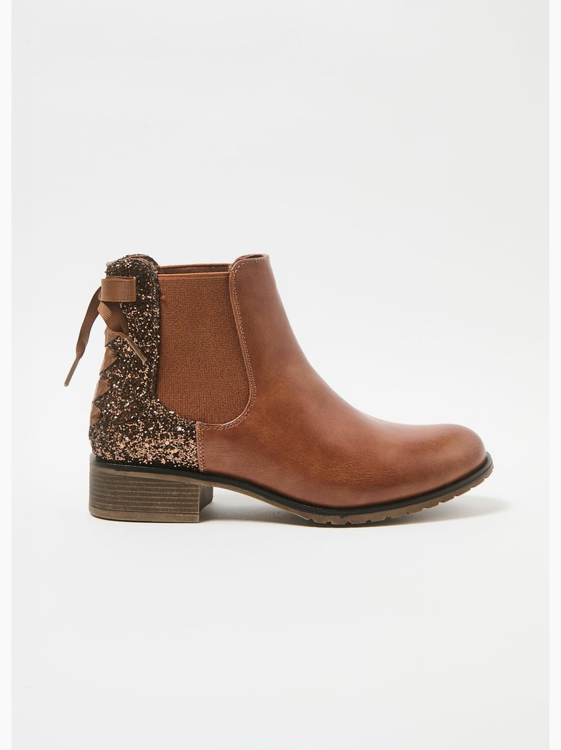 Boots Chelsea talon fantaisie avec n¿ud - AFIBEL Camel - Kiabi