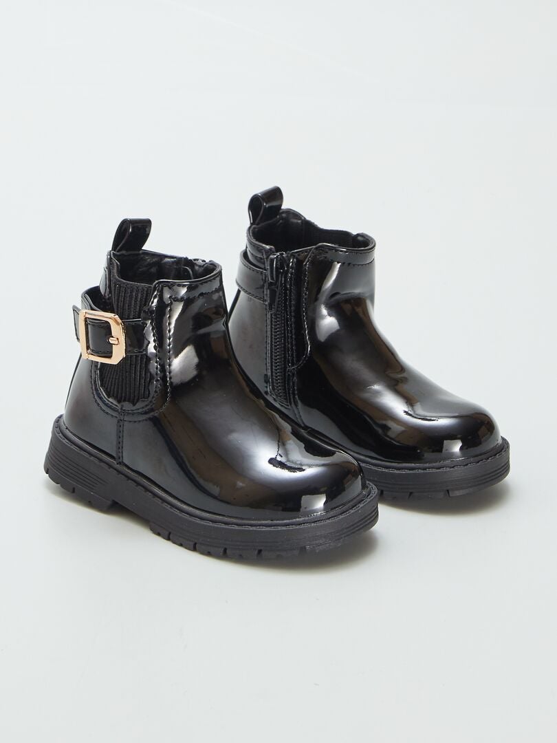 Boots chelsea vernies Noir - Kiabi