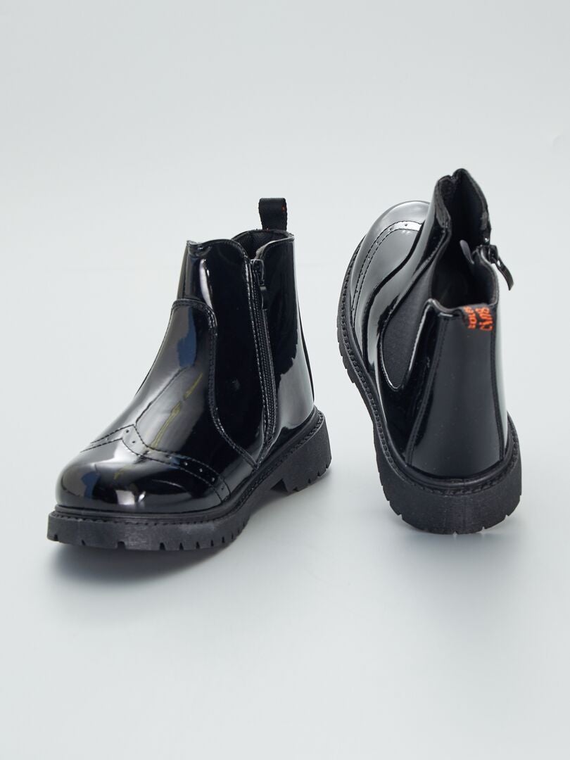 Boots chelsea vernies noir - Kiabi