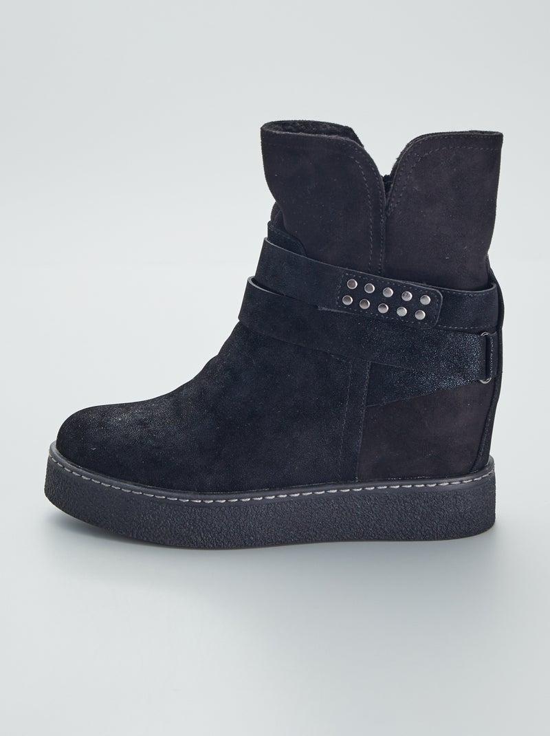 Boots compensées en suédine noir - Kiabi