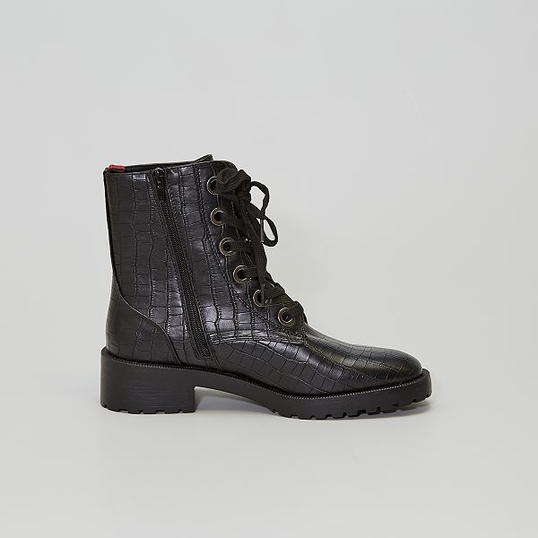Boots 'croco' femme - noir - Kiabi - 25,00€