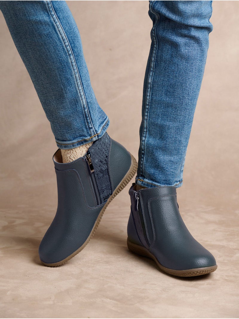 Boots cuir double zip - PEDICONFORT Bleu - Kiabi