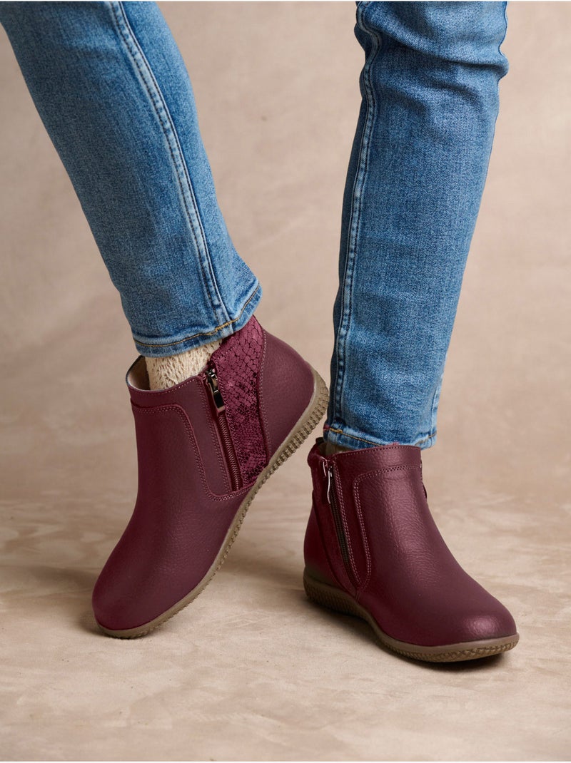 Boots cuir double zip - PEDICONFORT Bordeaux - Kiabi