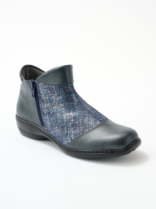 Boots cuir largeur confort double glissière - Afibel - Kiabi Boots cuir largeur confort double glissière - Afibel - Kiabi