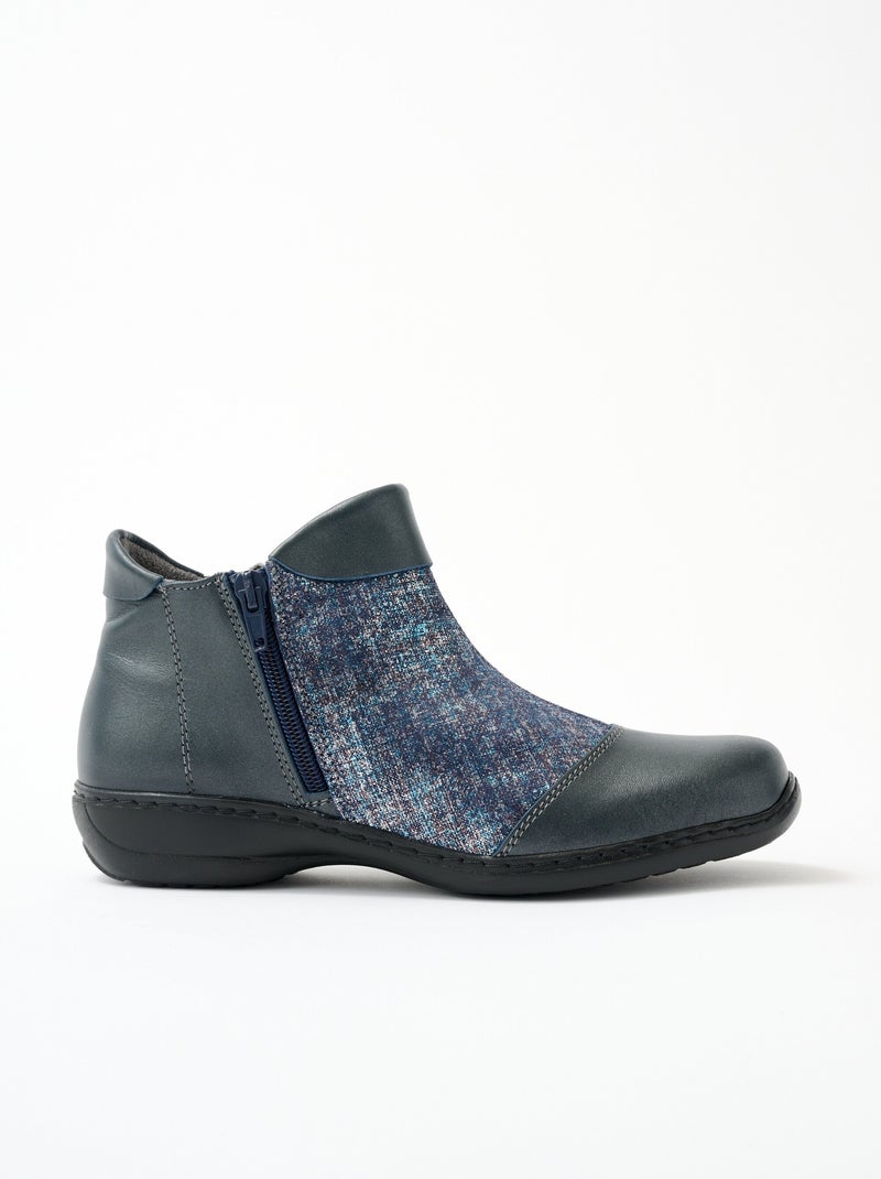 Boots cuir largeur confort double glissière - Afibel Bleu marine - Kiabi
