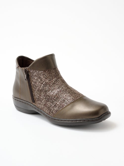 Boots cuir largeur confort double glissière - Afibel - Kiabi