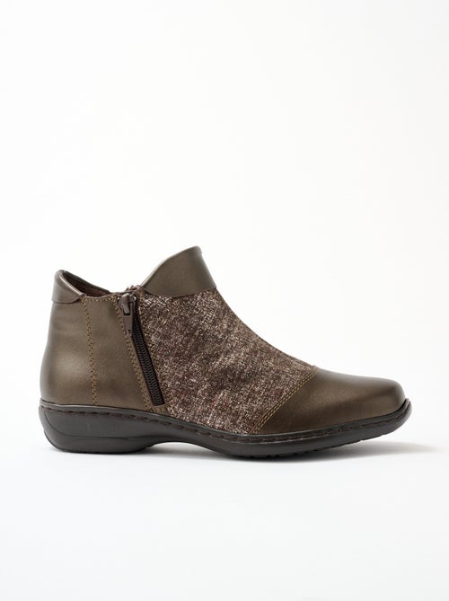 Boots cuir largeur confort double glissière - Afibel - Kiabi