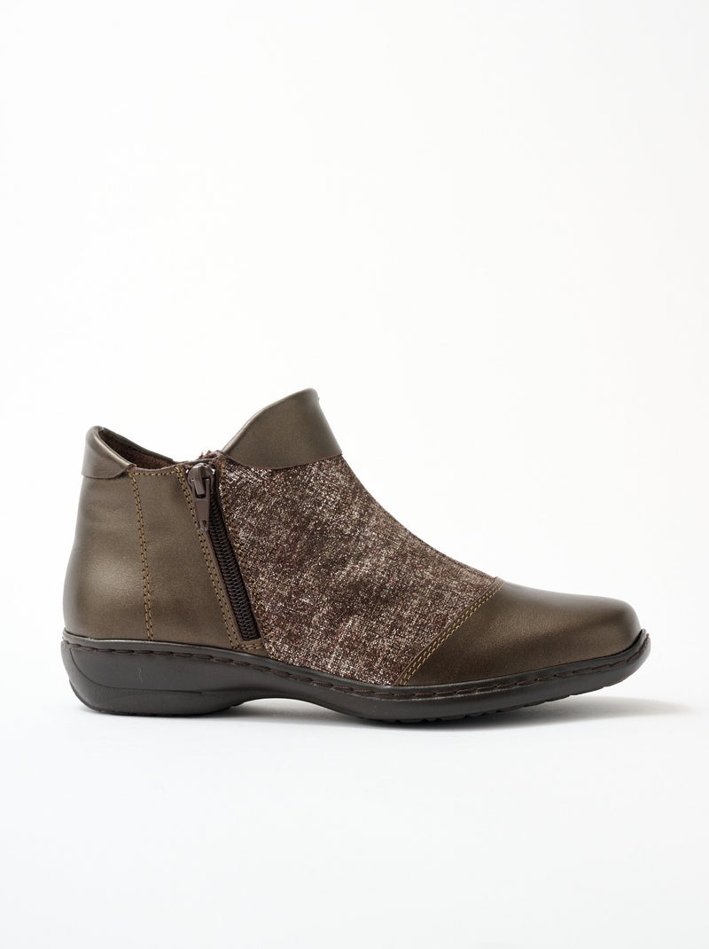 Boots cuir largeur confort double glissière - Afibel Bronze - Kiabi