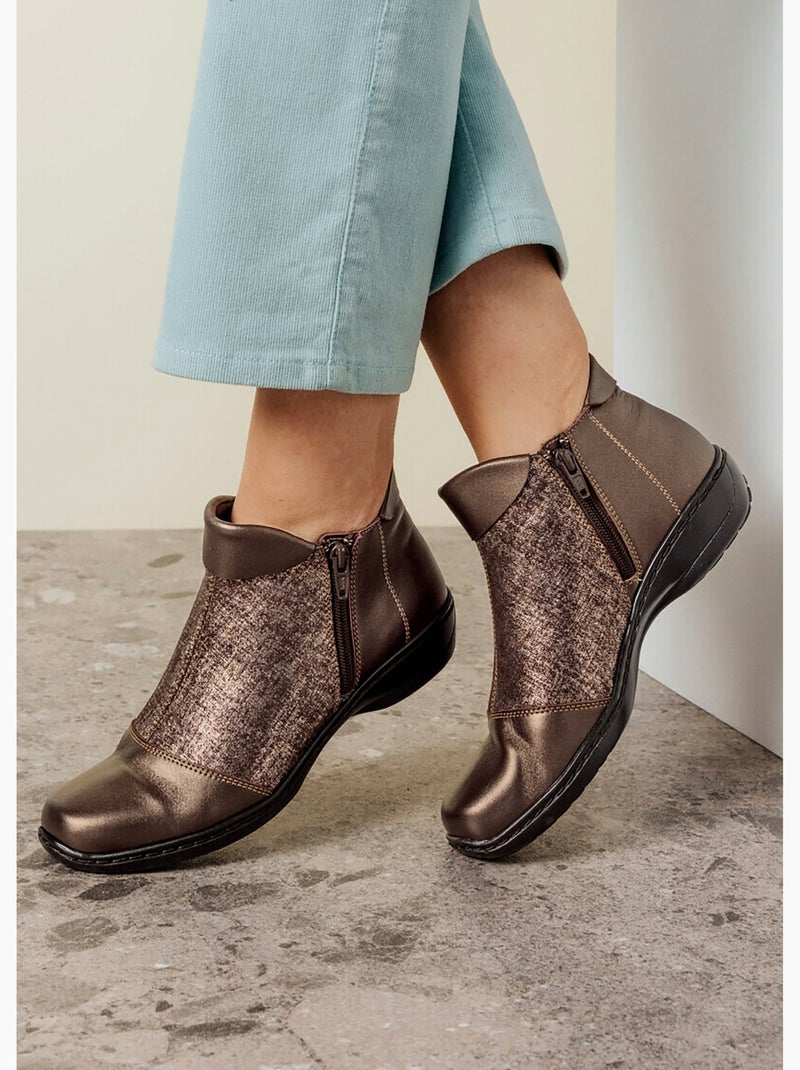 Boots cuir largeur confort double glissière - Afibel Bronze - Kiabi