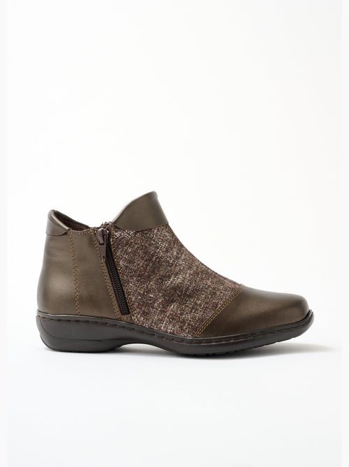 Boots cuir largeur confort double glissière - Afibel - Kiabi Boots cuir largeur confort double glissière - Afibel - Kiabi