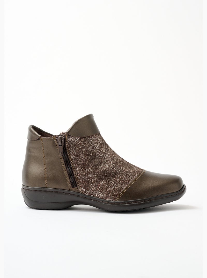Boots cuir largeur confort double glissière - Afibel Marron - Kiabi