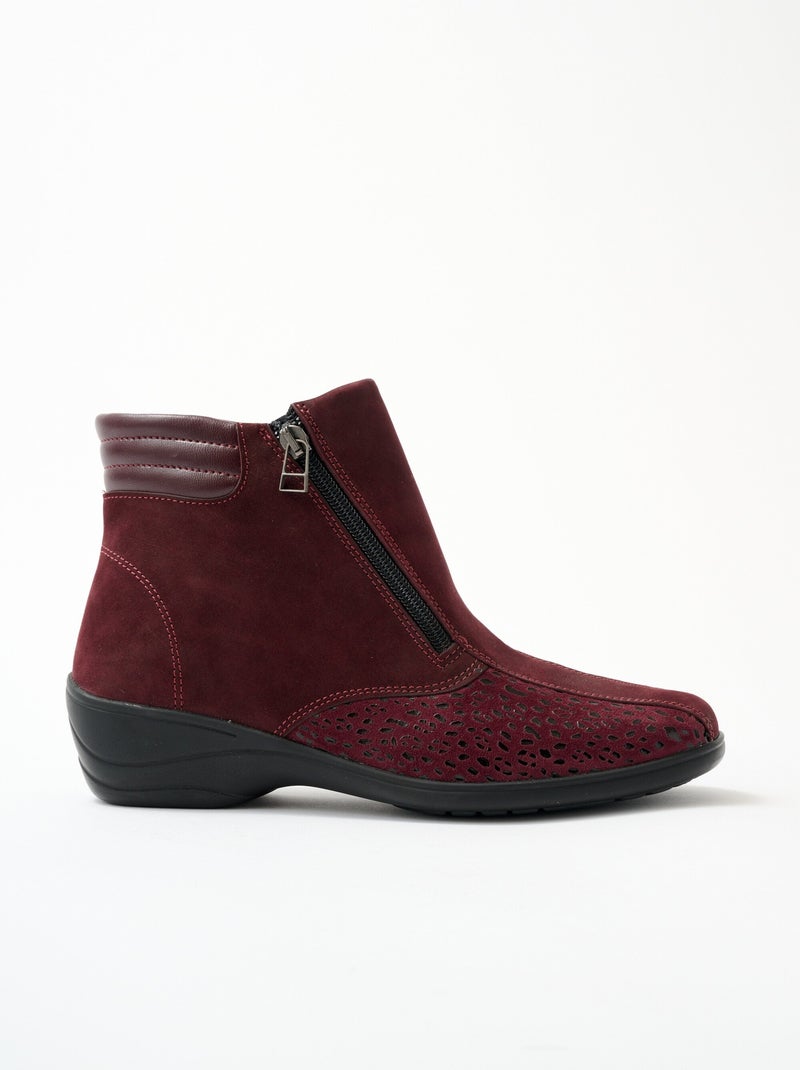 Boots cuir nubuck côtés extensibles - afibel Bordeaux - Kiabi