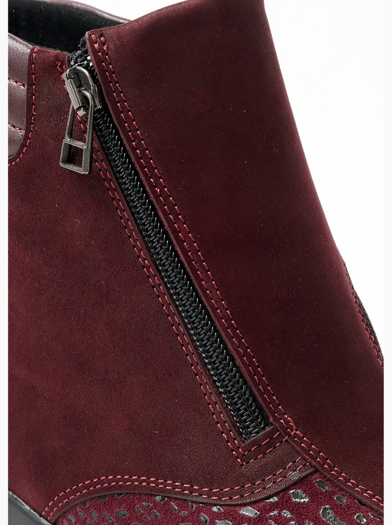 Boots cuir nubuck côtés extensibles - afibel Bordeaux - Kiabi