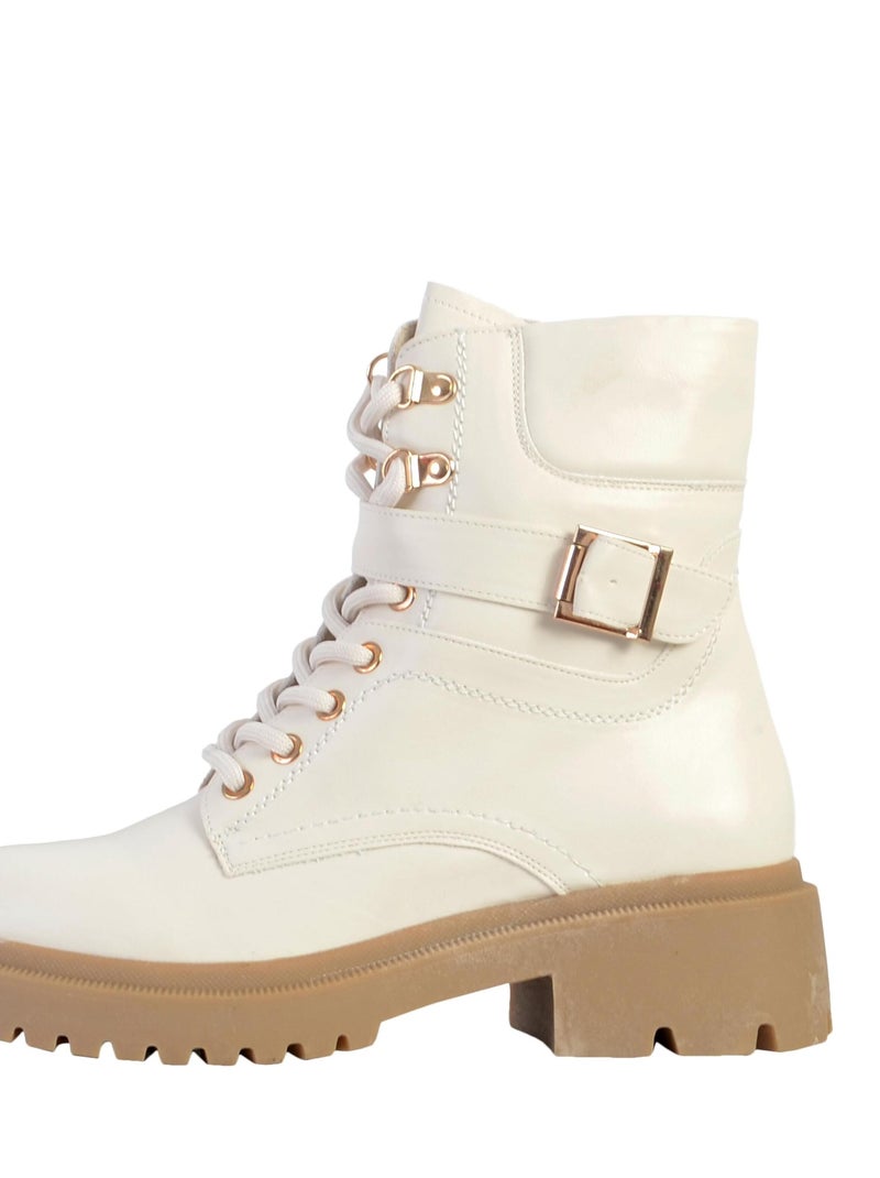 Boots Cuir The Divine Factory Beige - Kiabi