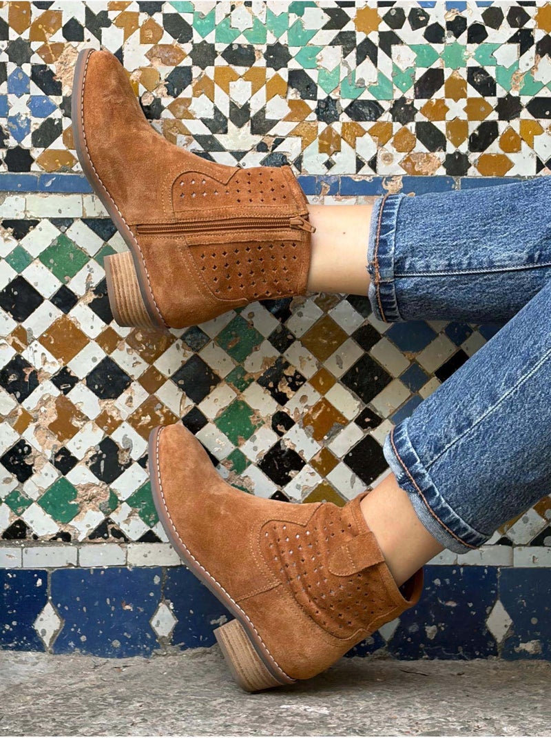 Boots cuir velours ajouré - PEDICONFORT Marron - Kiabi