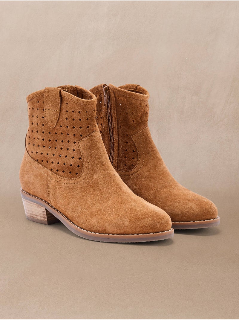 Boots cuir velours ajouré - PEDICONFORT Marron - Kiabi