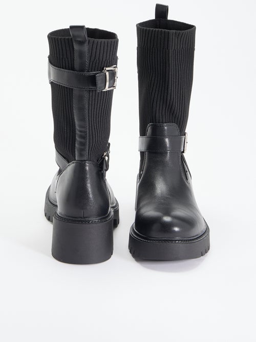 Boots effet chaussette en simili avec boucle - Kiabi