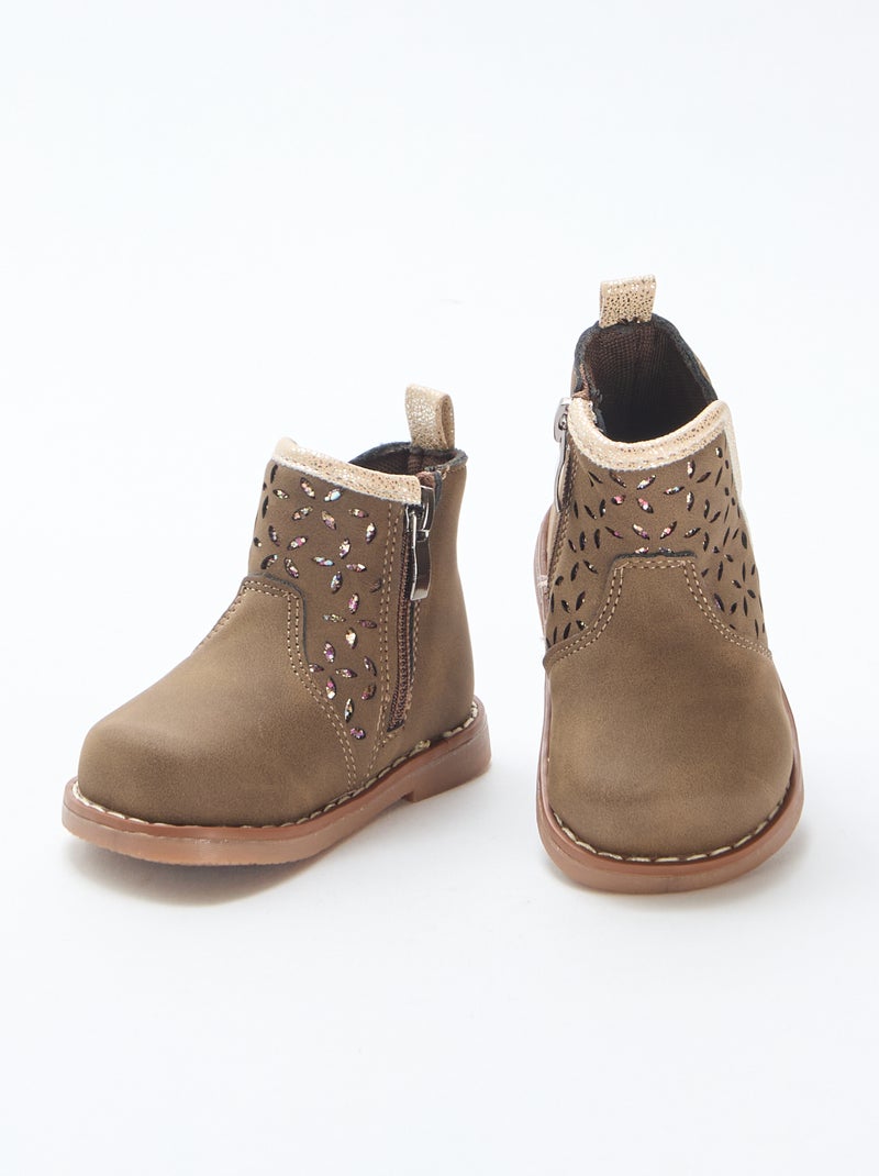 Boots effet suédine Marron - Kiabi