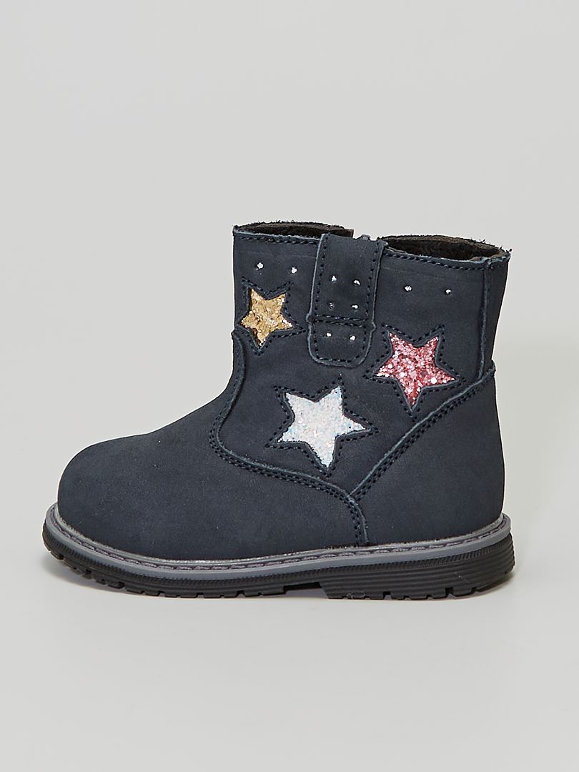 Boots en cuir 'étoiles pailletées' bleu navy - Kiabi