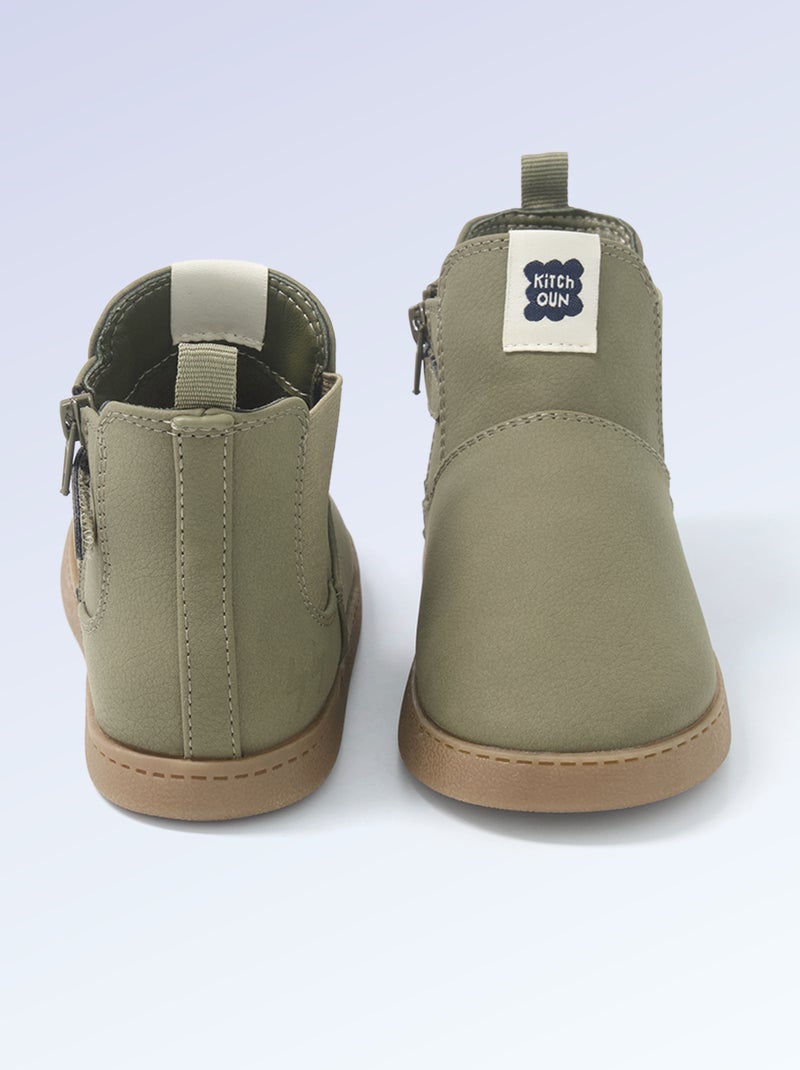 Boots en simili - Motricité 4 : pour marcher - Kitchoun Kaki - Kiabi