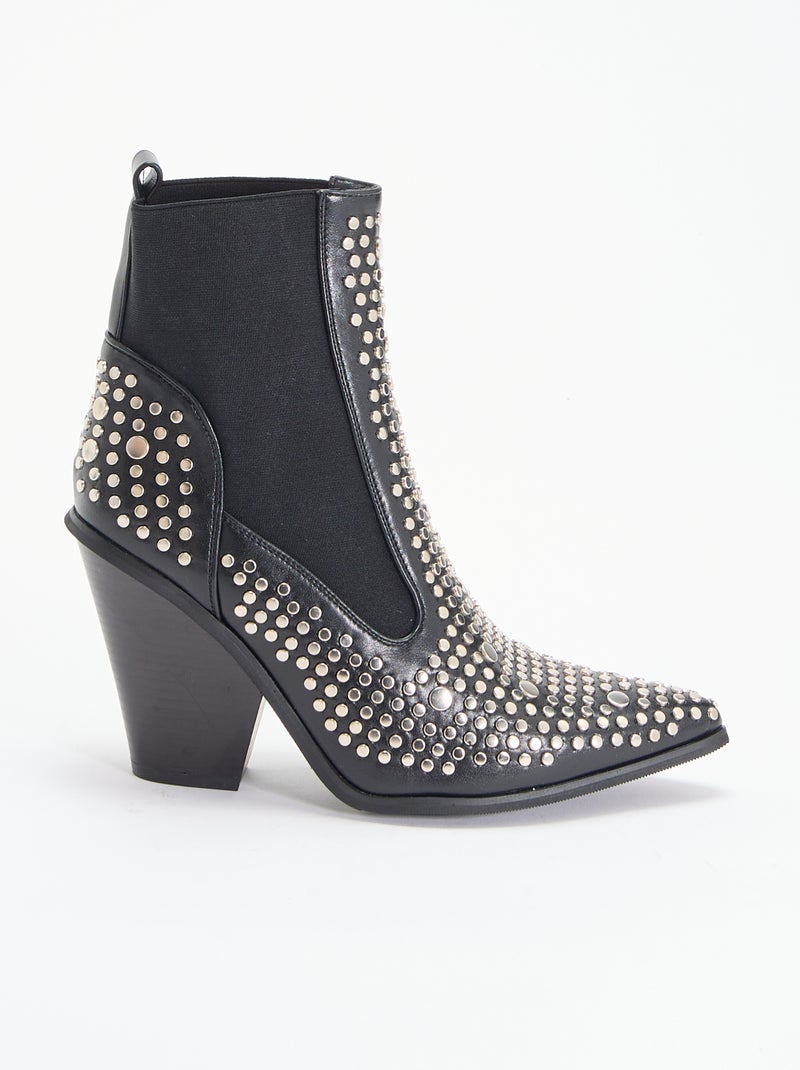 Boots en simili avec clous Noir - Kiabi