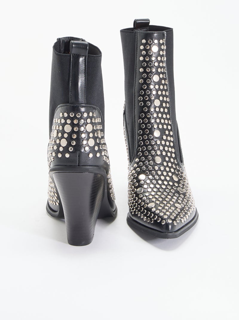 Boots en simili avec clous Noir - Kiabi