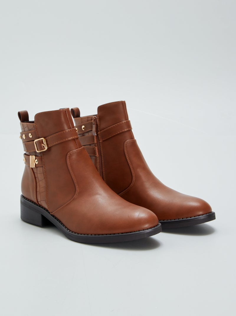 Boots en simili avec détails fantaisie Camel - Kiabi