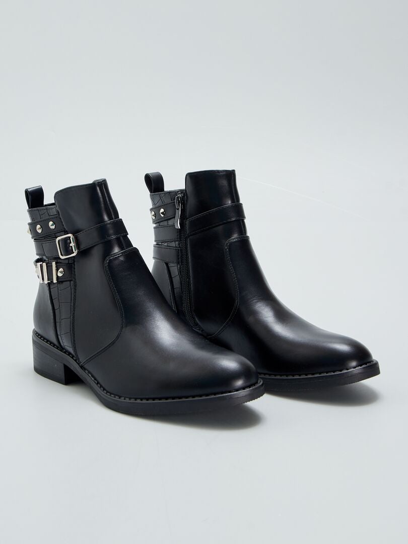 Boots en simili avec détails fantaisie Noir - Kiabi