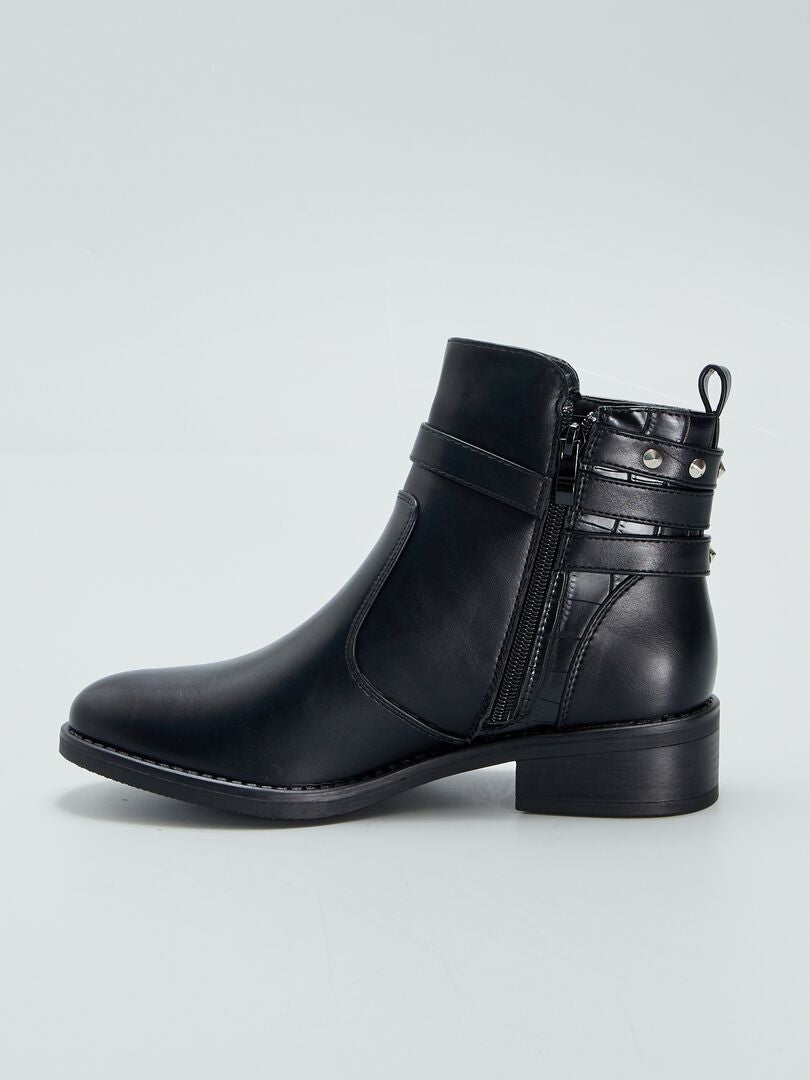 Boots en simili avec détails fantaisie Noir - Kiabi