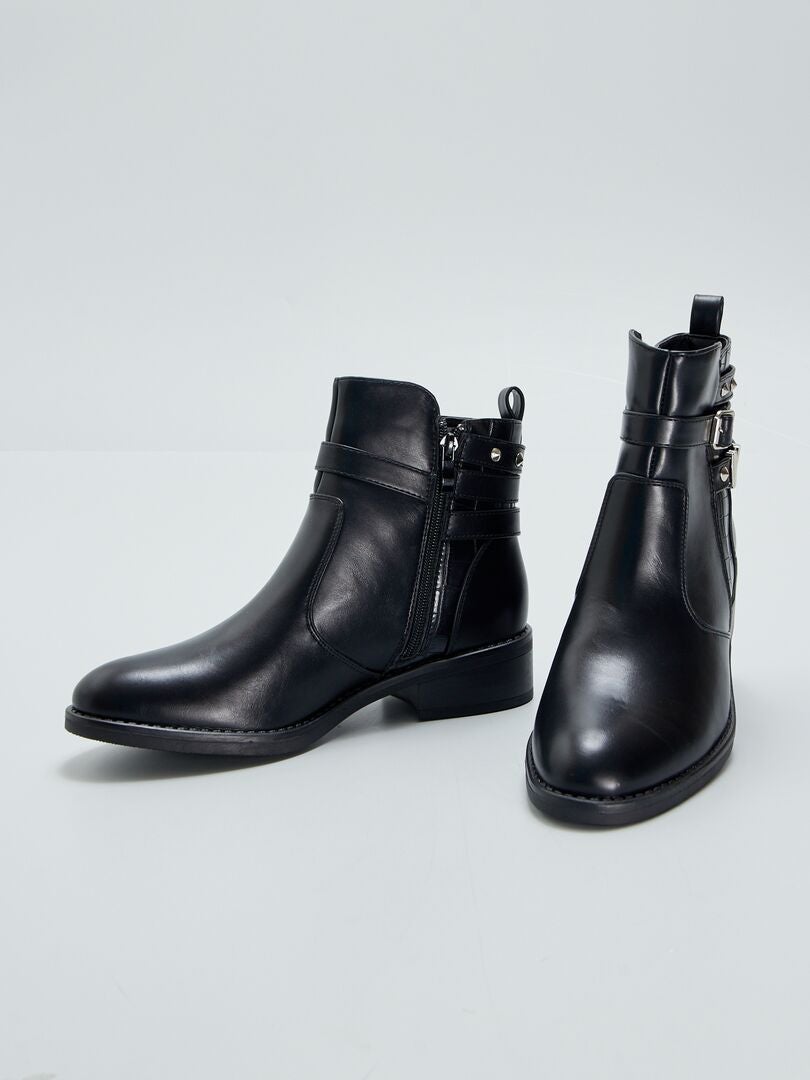 Boots en simili avec détails fantaisie Noir - Kiabi