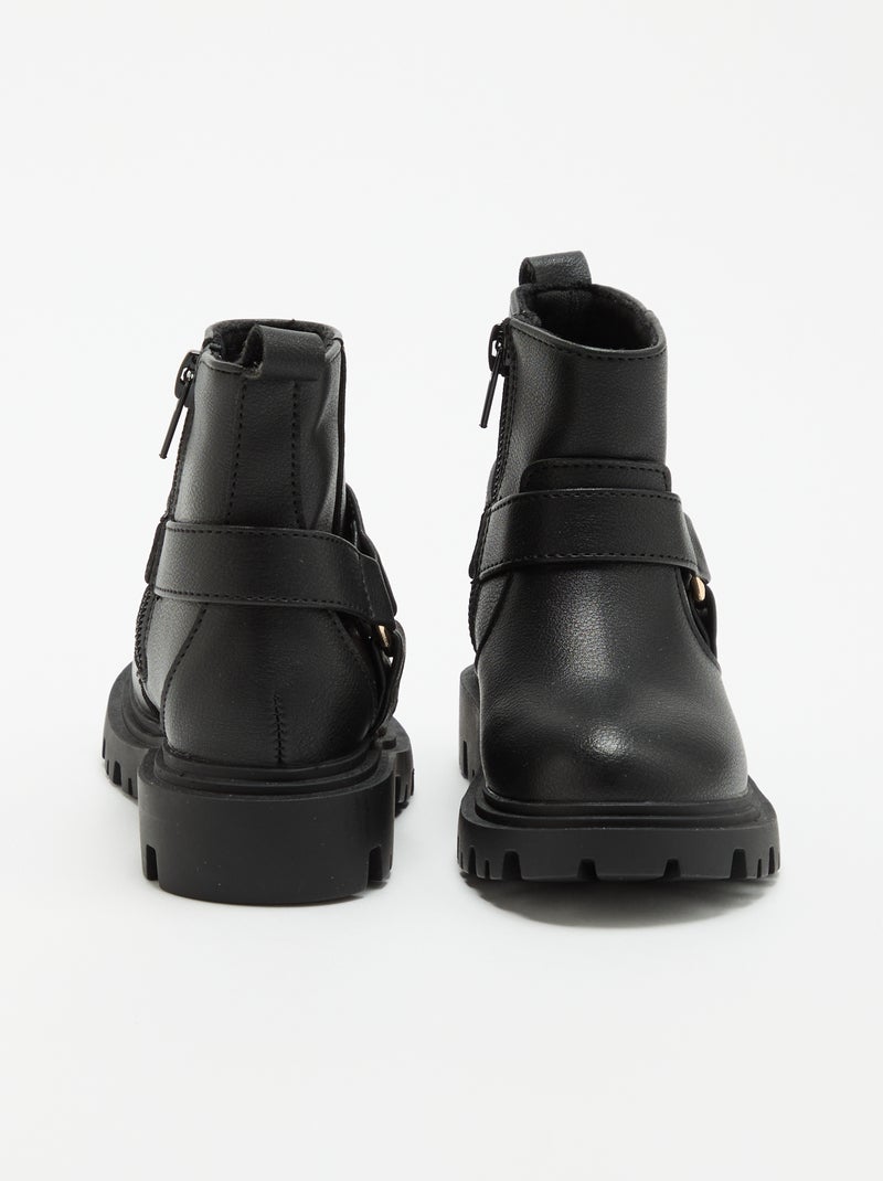 Boots en simili avec sangle motarde Noir - Kiabi
