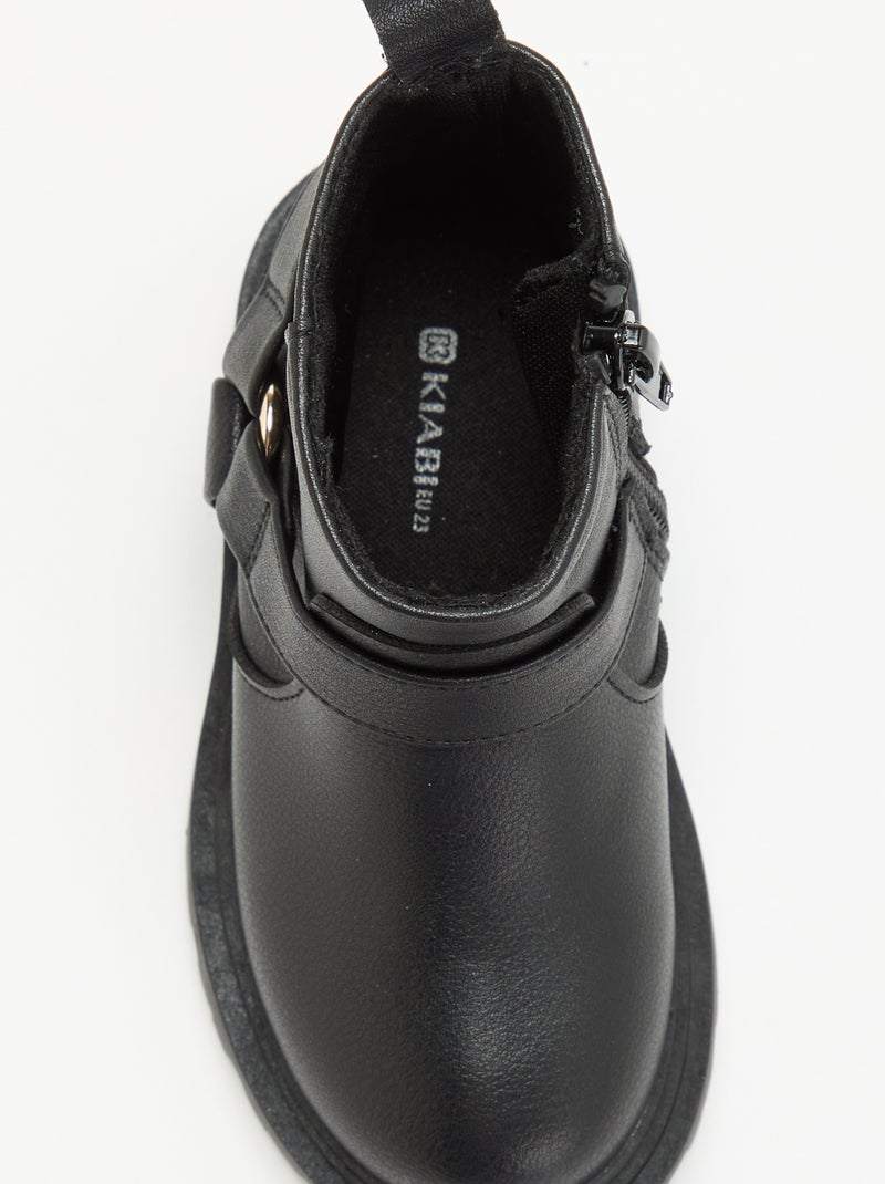 Boots en simili avec sangle motarde Noir - Kiabi