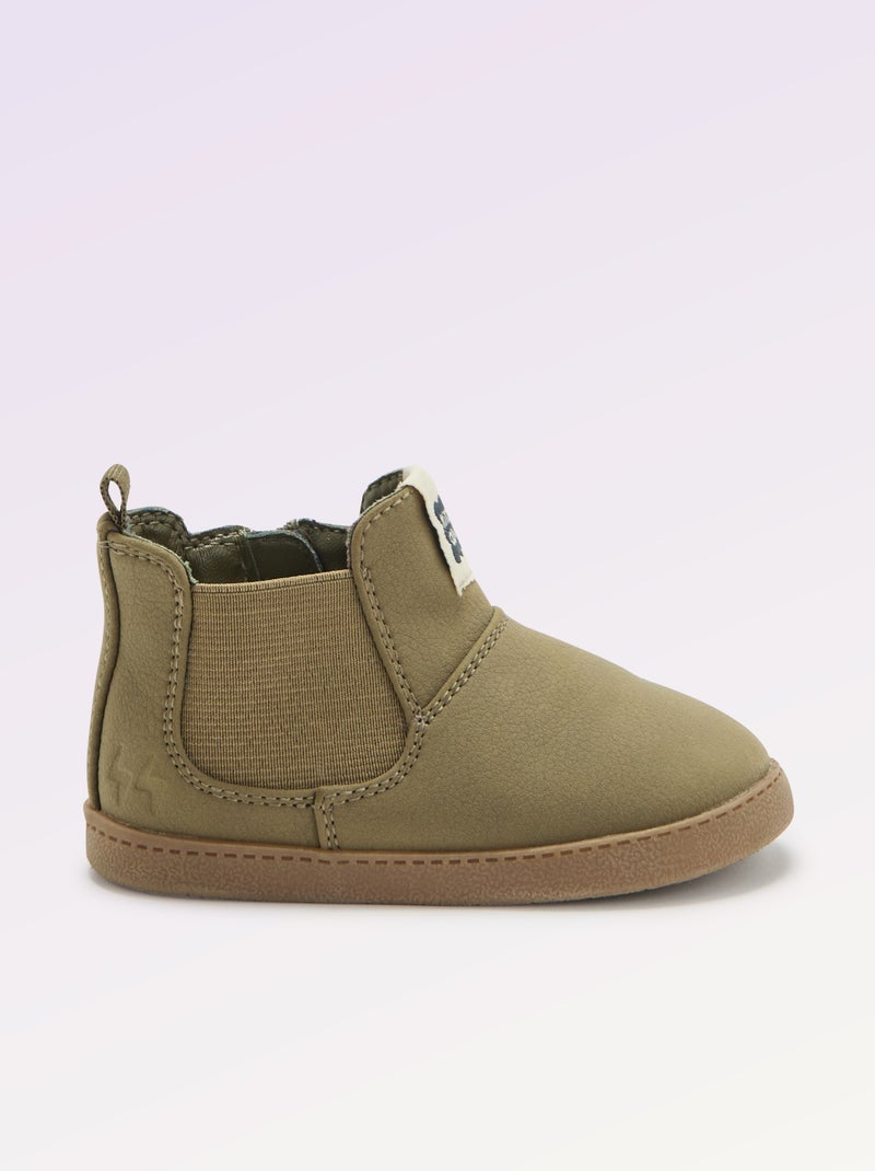 Boots en simili avec soufflet élastiqué Kaki - Kiabi