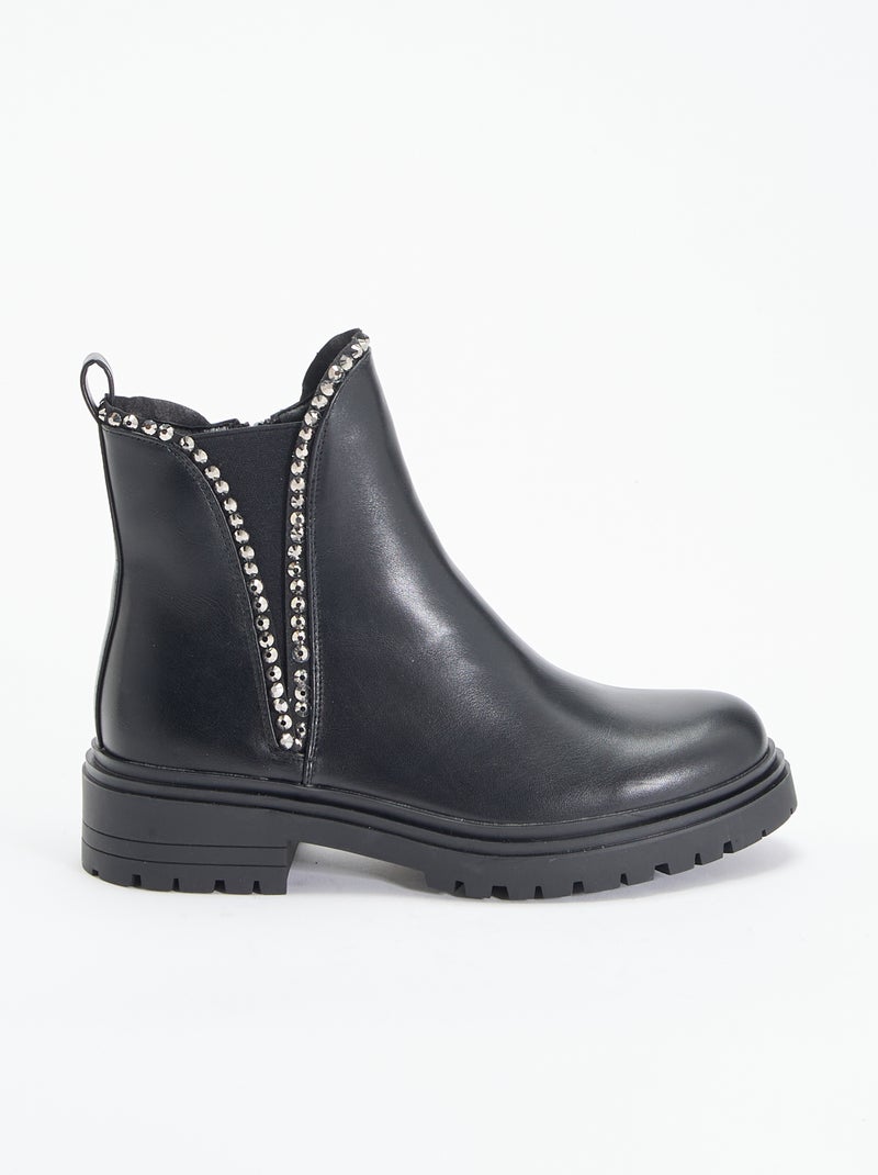 Boots en simili avec strass Noir - Kiabi