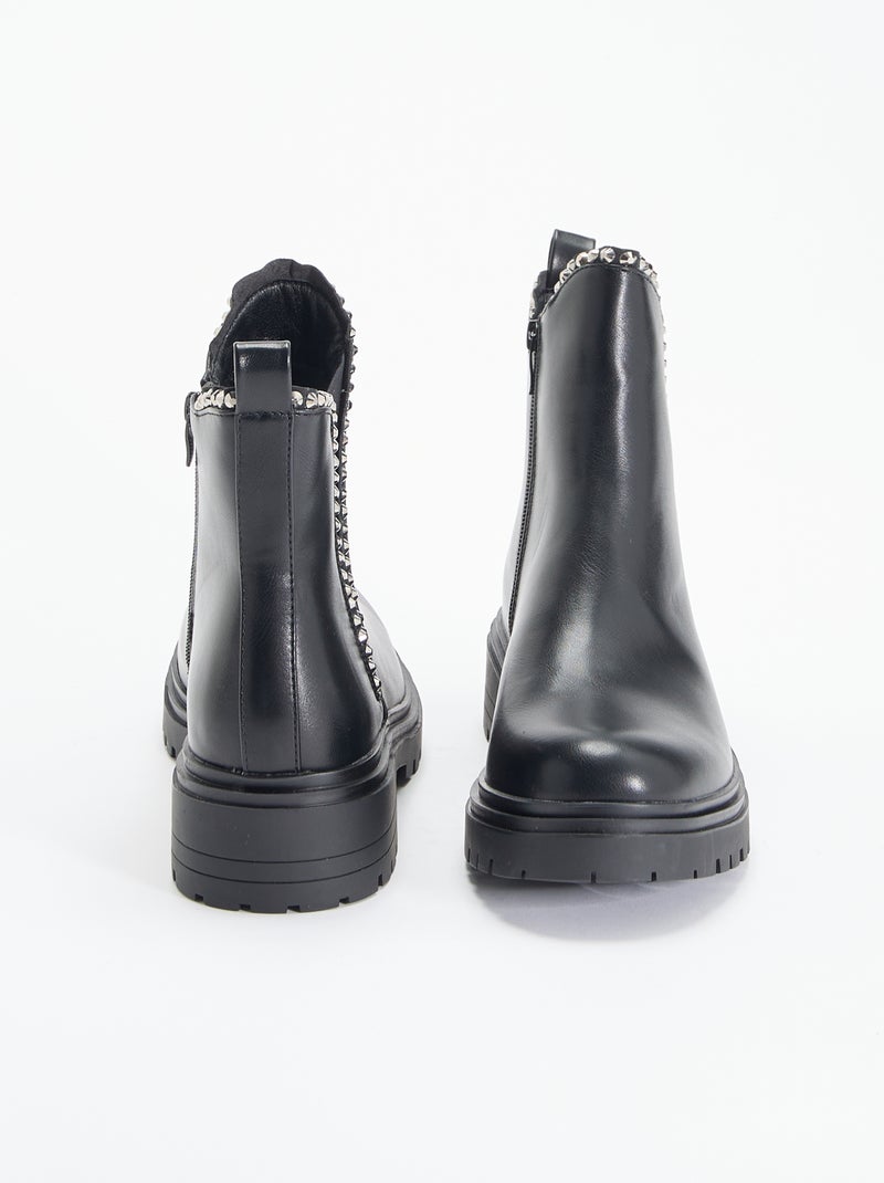 Boots en simili avec strass Noir - Kiabi