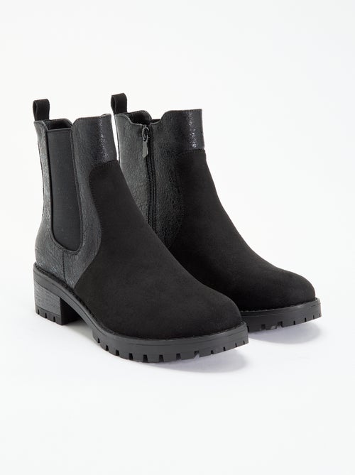 Boots en simili texturé et suédine - Kiabi