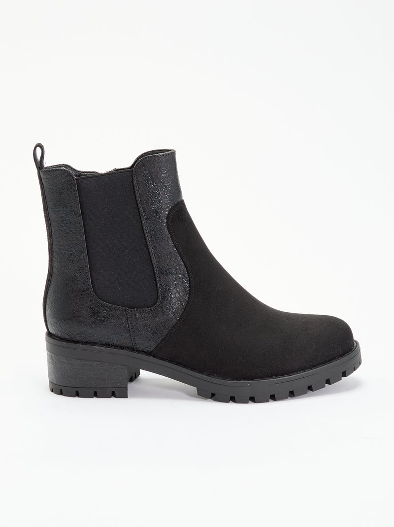Boots en simili texturé et suédine Noir - Kiabi