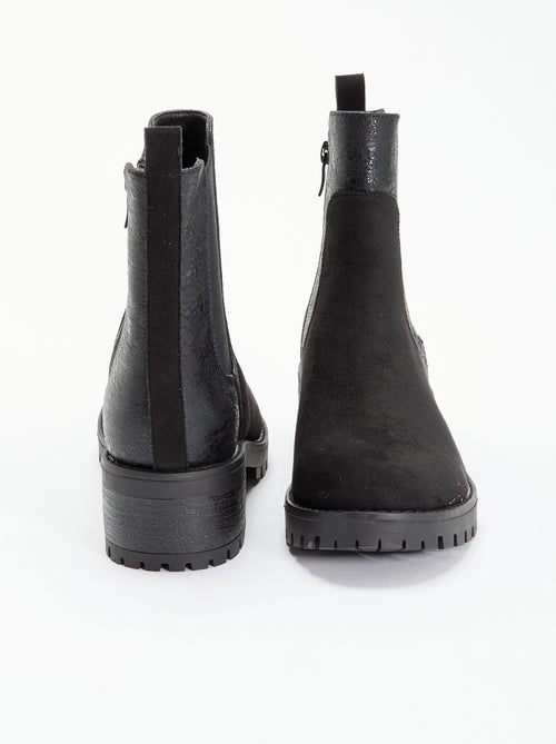 Boots en simili texturé et suédine - Kiabi