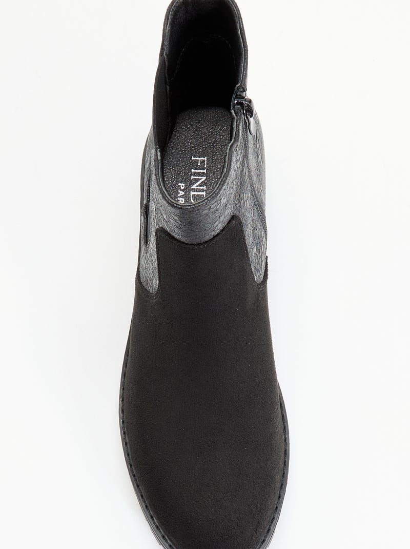Boots en simili texturé et suédine Noir - Kiabi