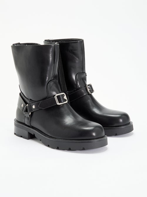 Boots en simili verni avec sangles fantaisies - Kiabi