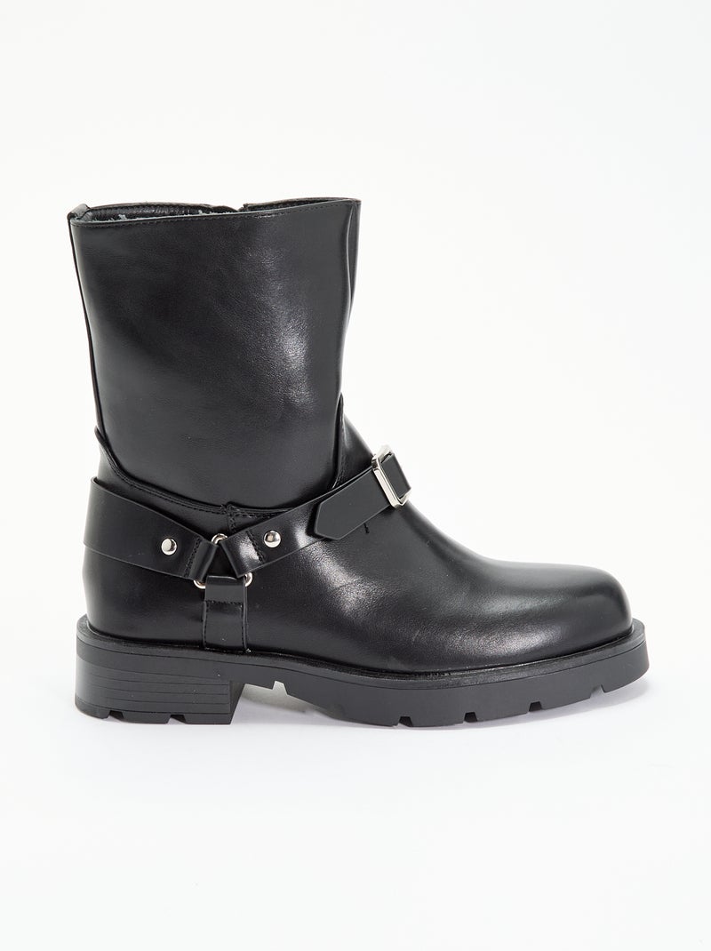 Boots en simili verni avec sangles fantaisies Noir - Kiabi