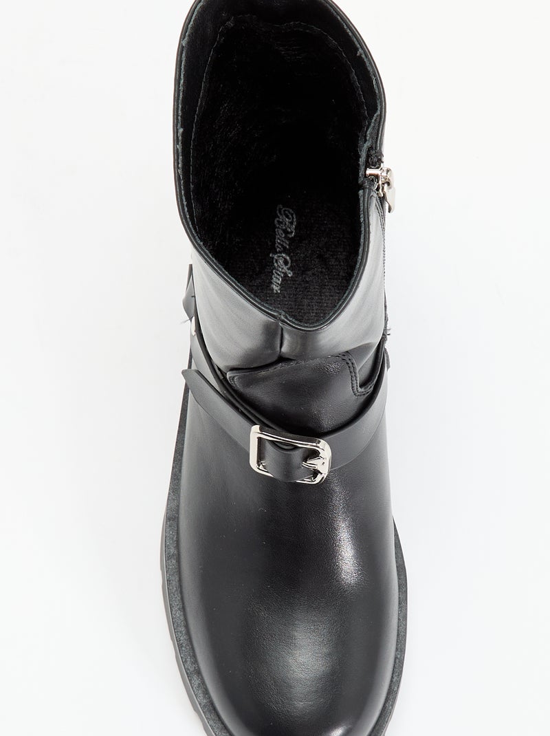 Boots en simili verni avec sangles fantaisies Noir - Kiabi
