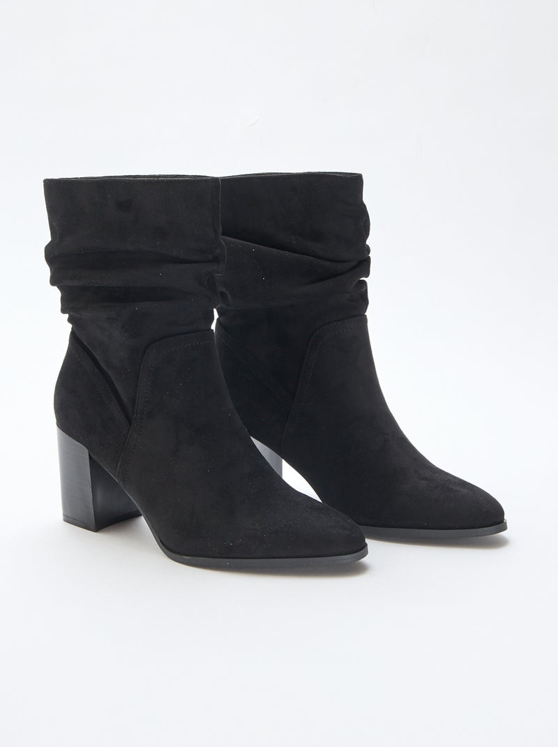 Boots en suédine effet plissé Noir - Kiabi