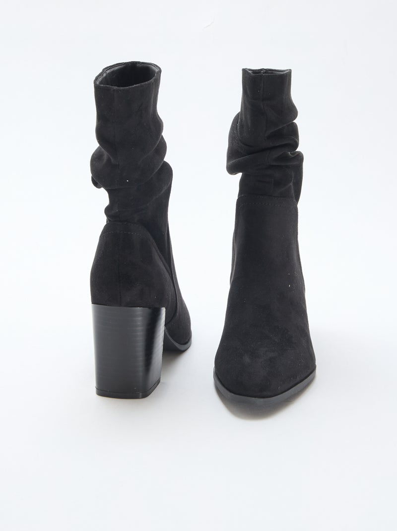 Boots en suédine effet plissé Noir - Kiabi