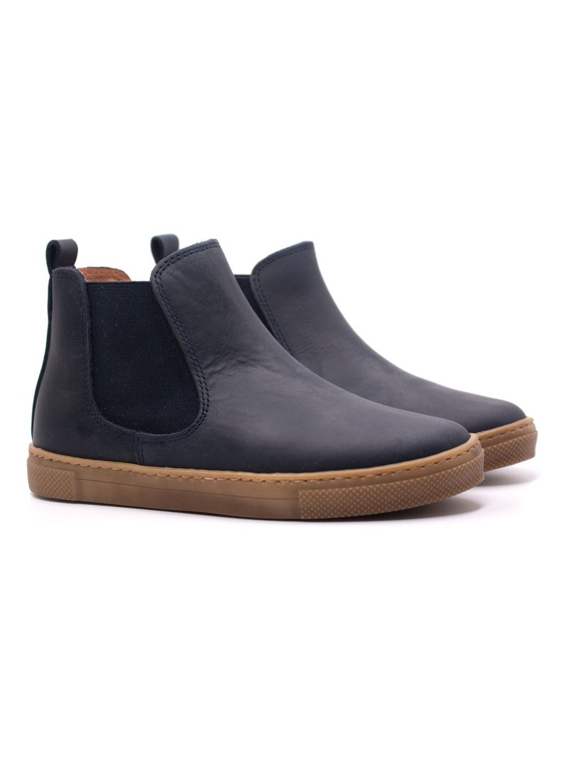 Boots Enfant En Cuir - Boni Kola Bleu marine - Kiabi