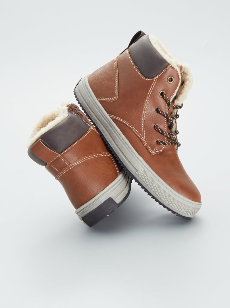 Boots esprit baskets fourrées Camel - Kiabi