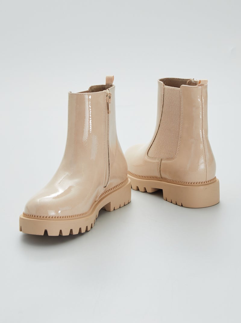 Boots esprit chelsea en matière brillante Beige - Kiabi