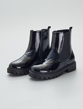 black shiny chelsea boots