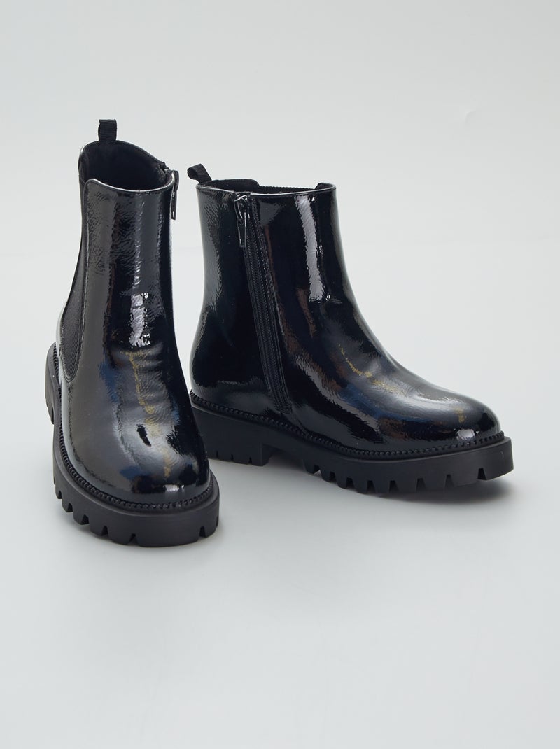 Boots esprit chelsea en matière brillante noir - Kiabi