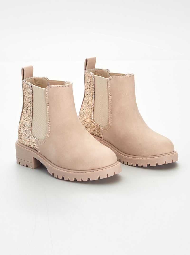 Boots esprit 'Chelsea' pailletées Beige - Kiabi